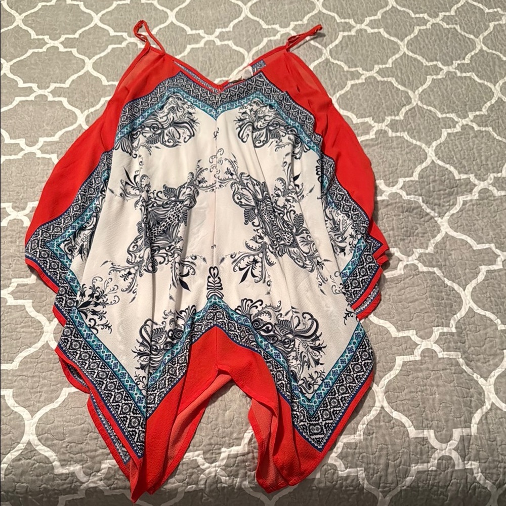 Women's Red and Blue Patterned Top